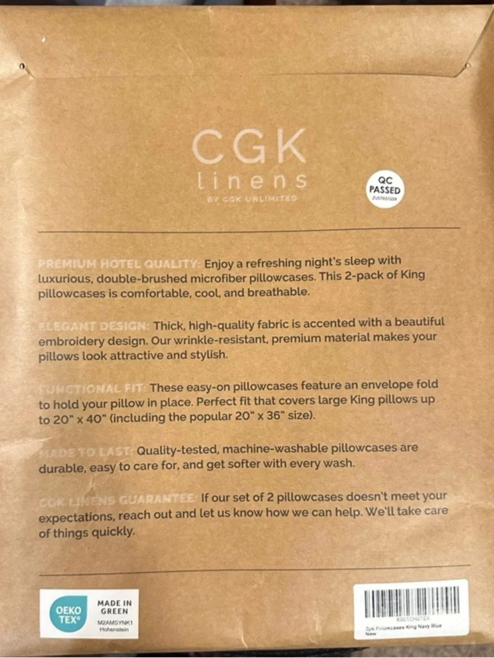 NWT- CGK Linens Navy Pillowcase Set - Luxury Soft Bedding